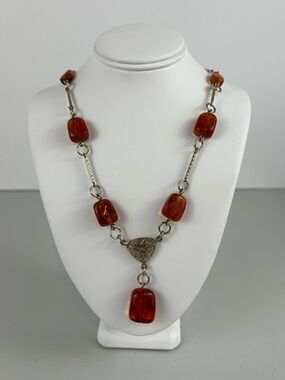 Sarah Coventry Vintage Amber Coloured  Lucite and Gold Tone Necklace
